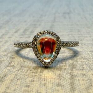 NWT Sterling Silver Natural Moonstone Water Drop Halo Ring, Size 6 💧